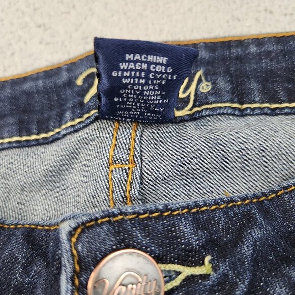 Y2K Vanity Jeans Womens 31x33 Blue Flared Leg Dark Wash Low Rise Whiskered Denim - Picture 9 of 11